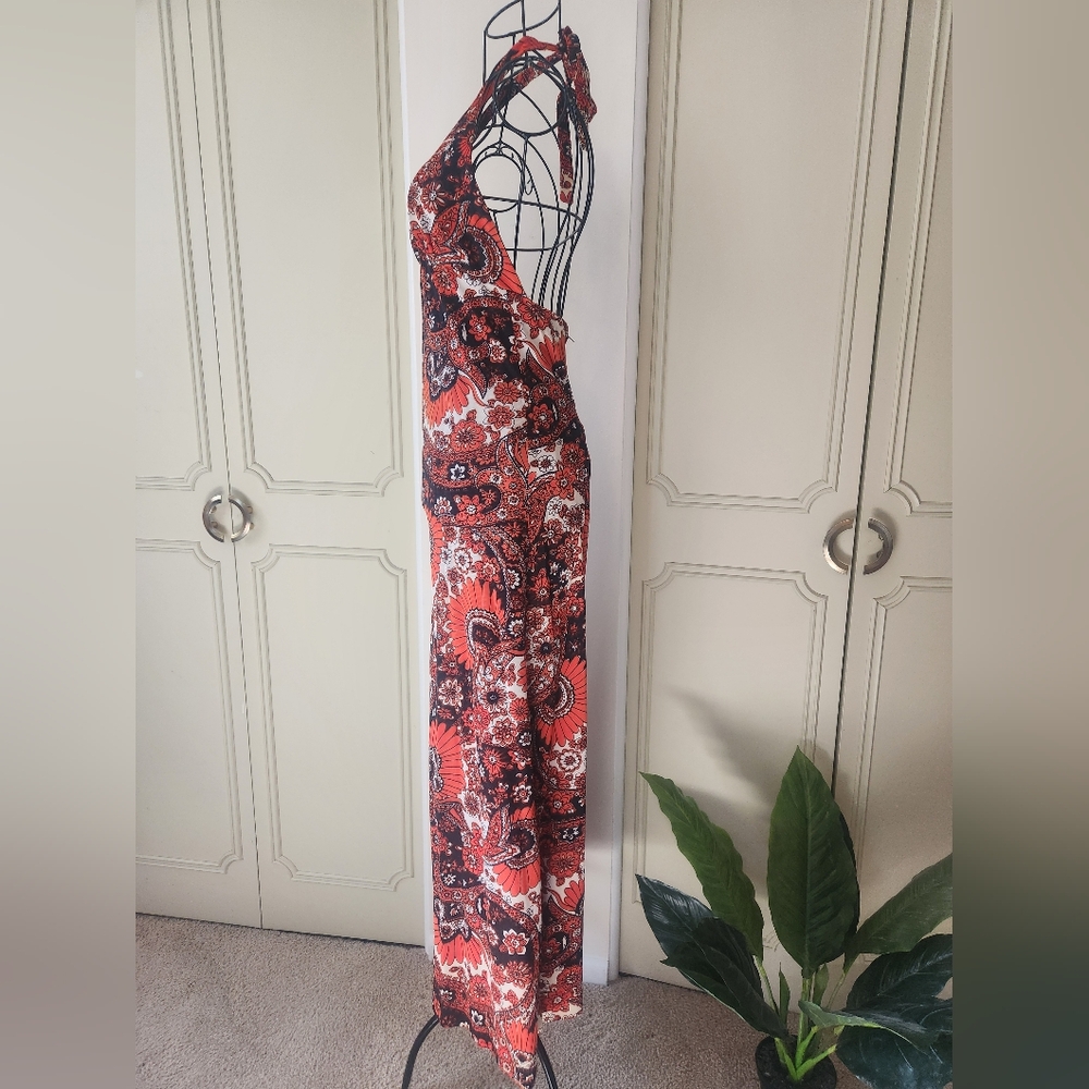 Vintage Orange And Black Paisley Jumpsuit - Picture 4 of 7